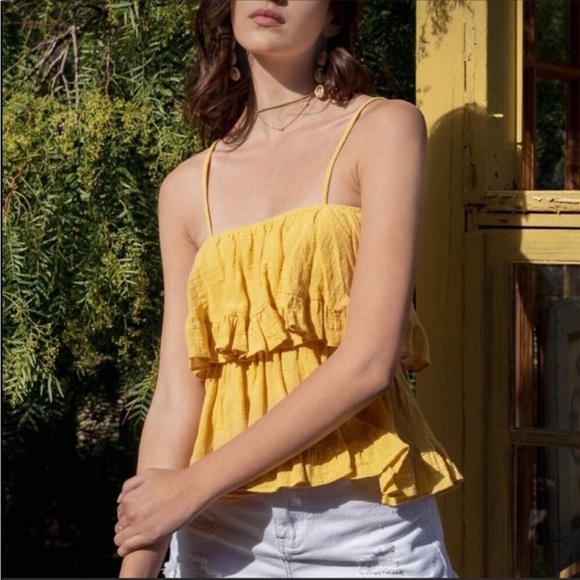 Lemon Yellow Ruffle Tiered Spaghetti Straps Cami - Picture 8 of 10